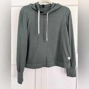 Vuori Olive Green Pullover Cropped Hoodie with White Drawstrings